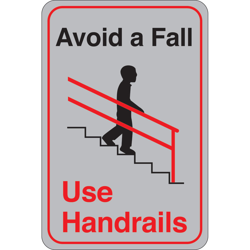 9 x 6 in. Avoid a Fall Use Handrails Facility Sign - Orange, White & Black