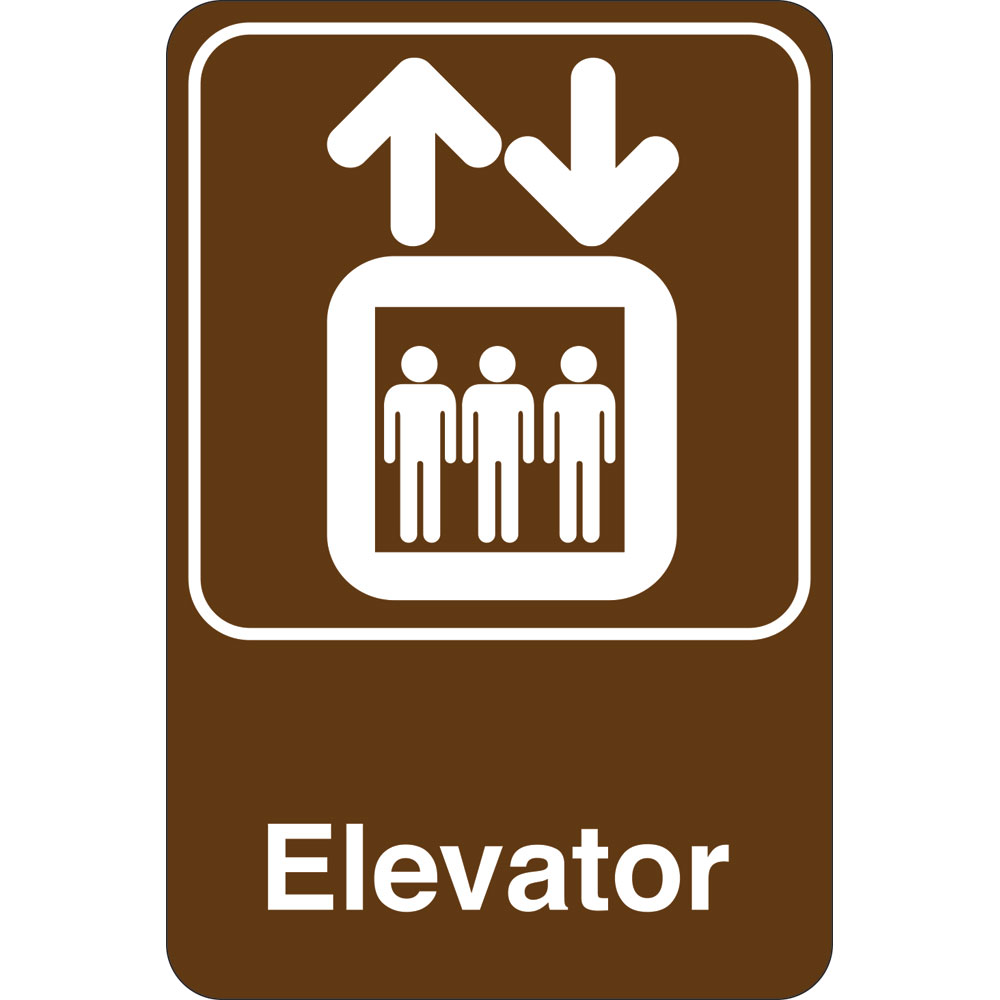 UVOS1052 9 x 6 in. Elevator Facility Sign, Brown & White