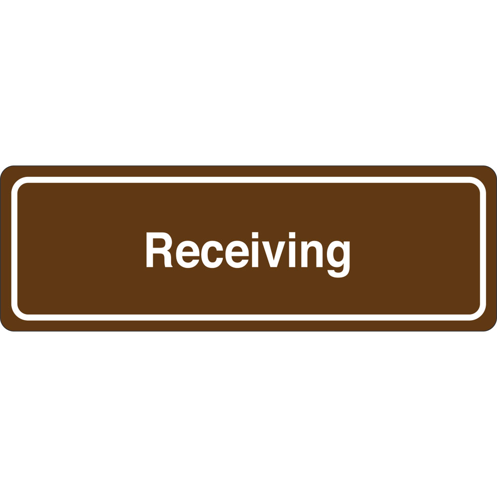 3 x 9 in. Receiving Single Sided Wall Mount Directional Sign, Brown & White