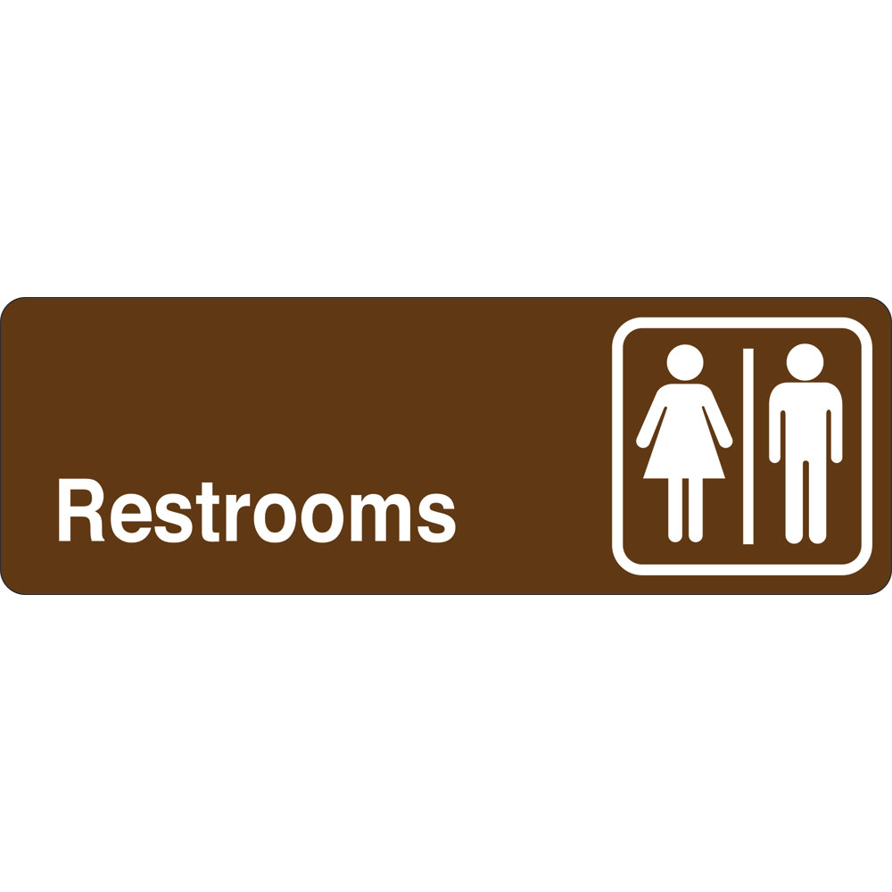 3 x 9 in. Restrooms Single Sided Wall Mount Directional Sign, Brown & White