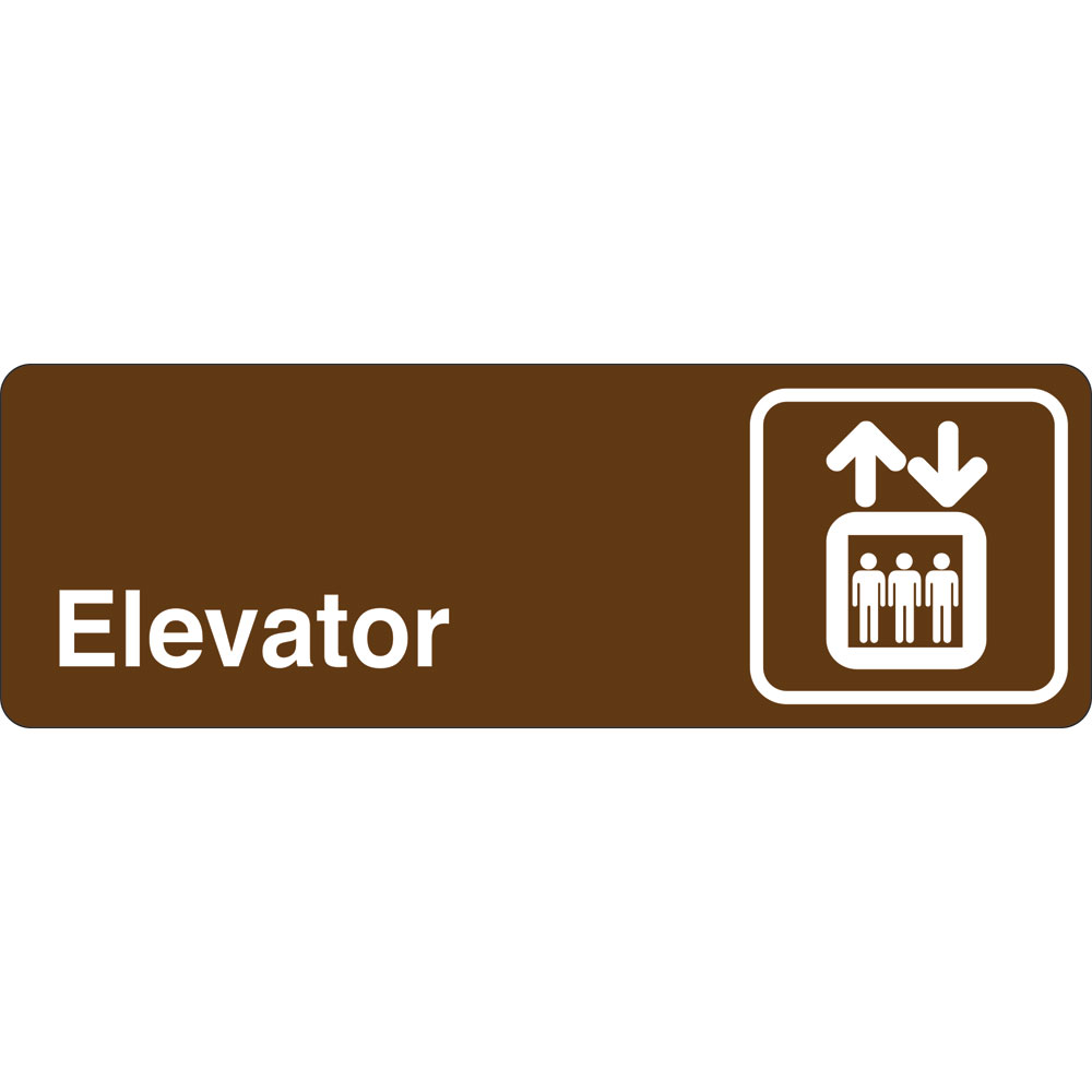3 x 9 in. Elevator Single Sided Wall Mount Directional Sign, Brown & White
