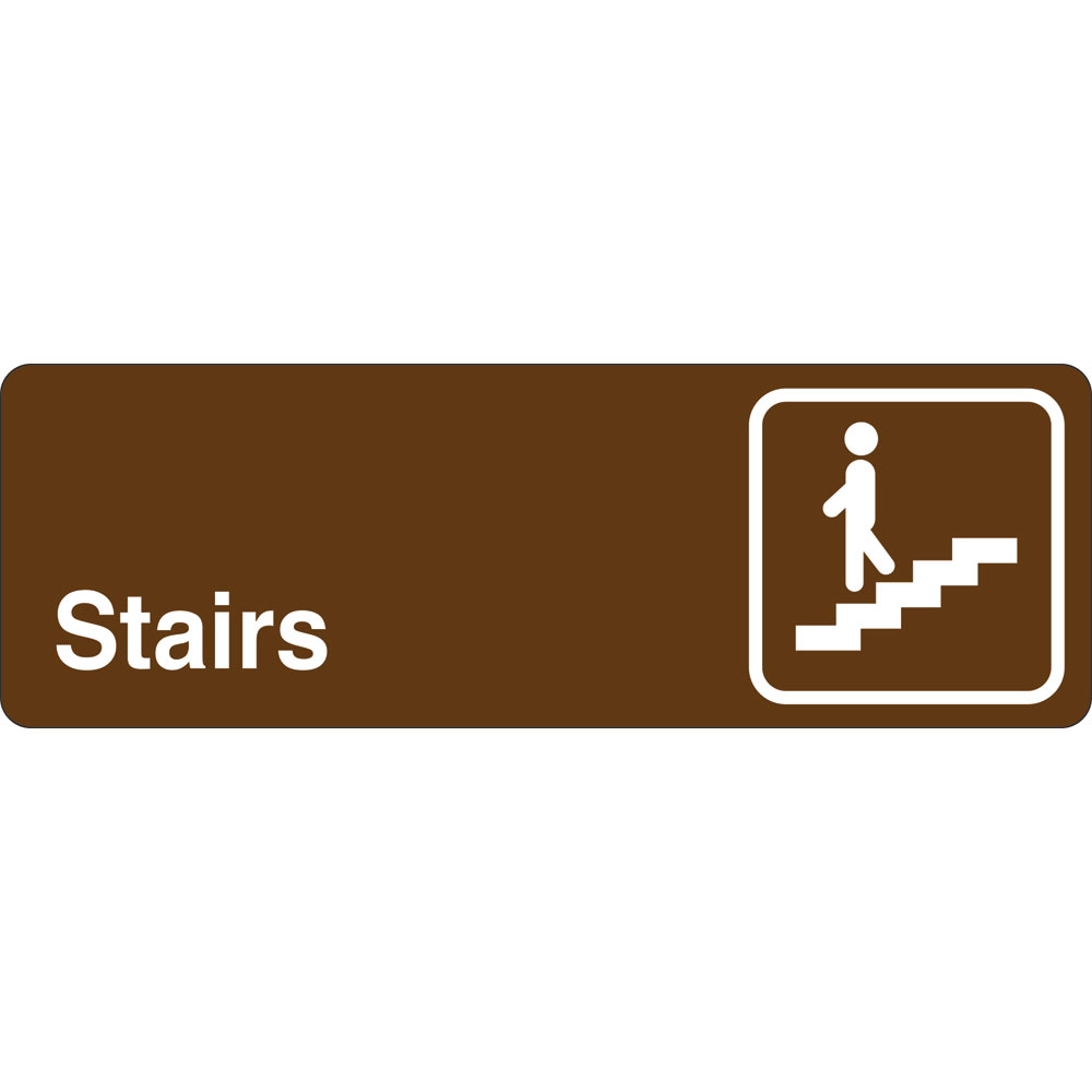 3 x 9 in. Stairs Single Sided Wall Mount Directional Sign, Brown & White