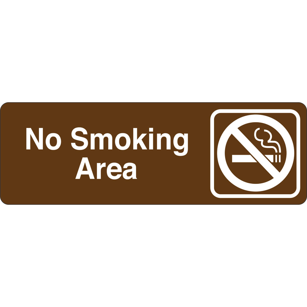3 x 9 in. No Smoking Area Single Sided Wall Mount Directional Sign, Brown & White