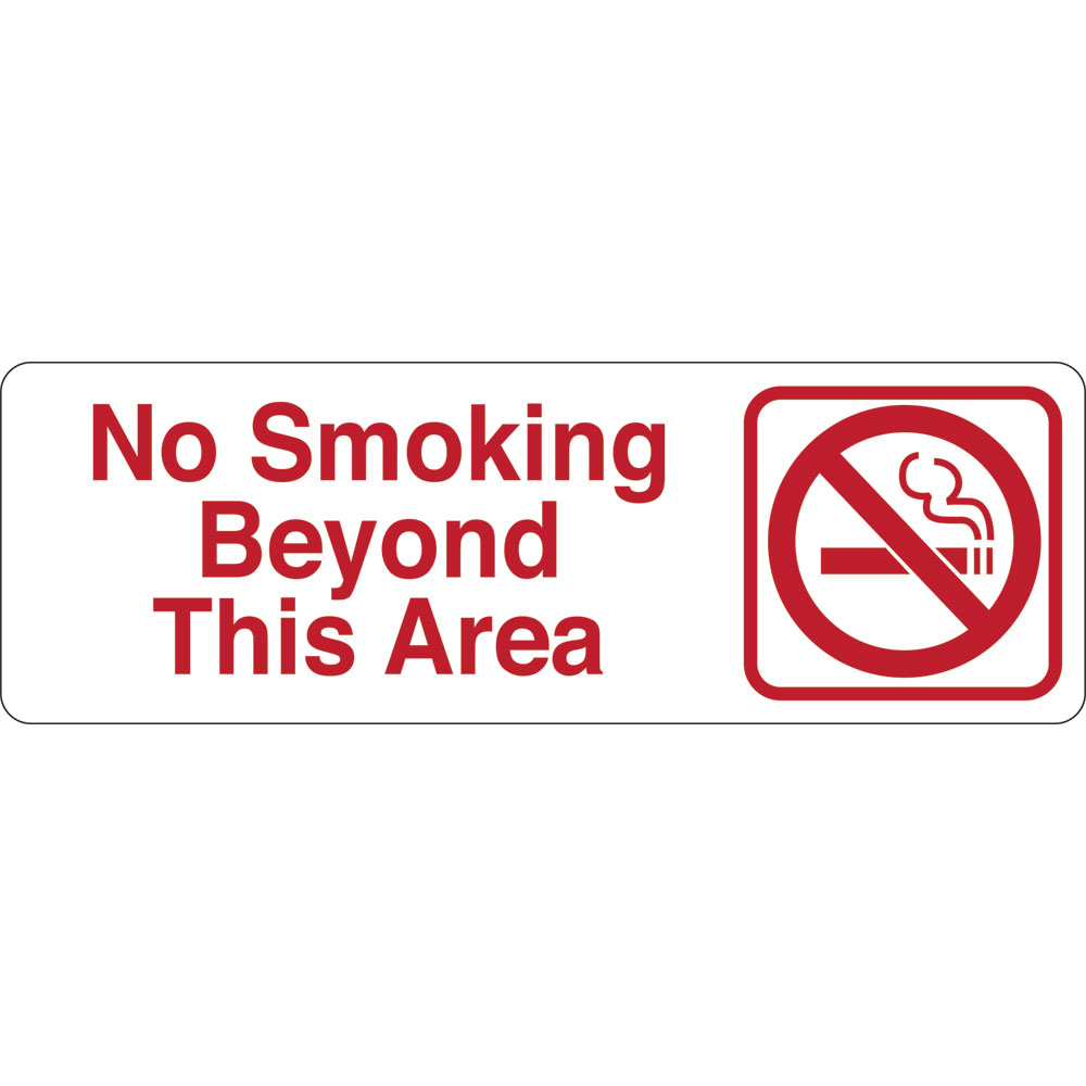 3 x 9 in. No Smoking Beyond This Single Sided Wall Mount Directional Sign, White & Red