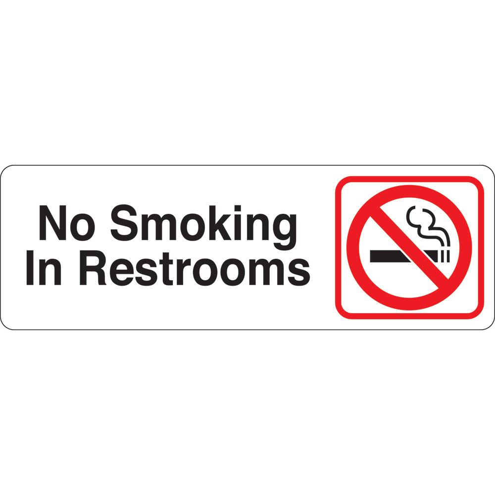 3 x 9 in. No Smoking In Restrooms Single Sided Wall Mount Directional Sign, White & Red