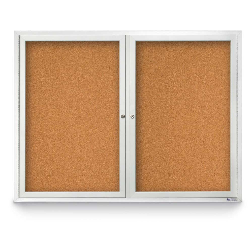 48 x 36 in. Double Door Traditional Indoor Enclosed Corkboard with Cork Backing Board & Satin Anodized Aluminum Frame