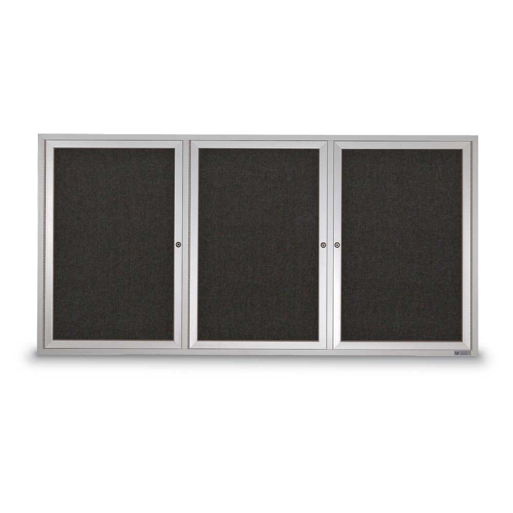 UV306-SATIN-BLACK 72 x 36 in. Triple Door Traditional Indoor Enclosed Corkboard with Black Fabric Backing Board & Satin Anodized Aluminum Frame -  United Visual Products