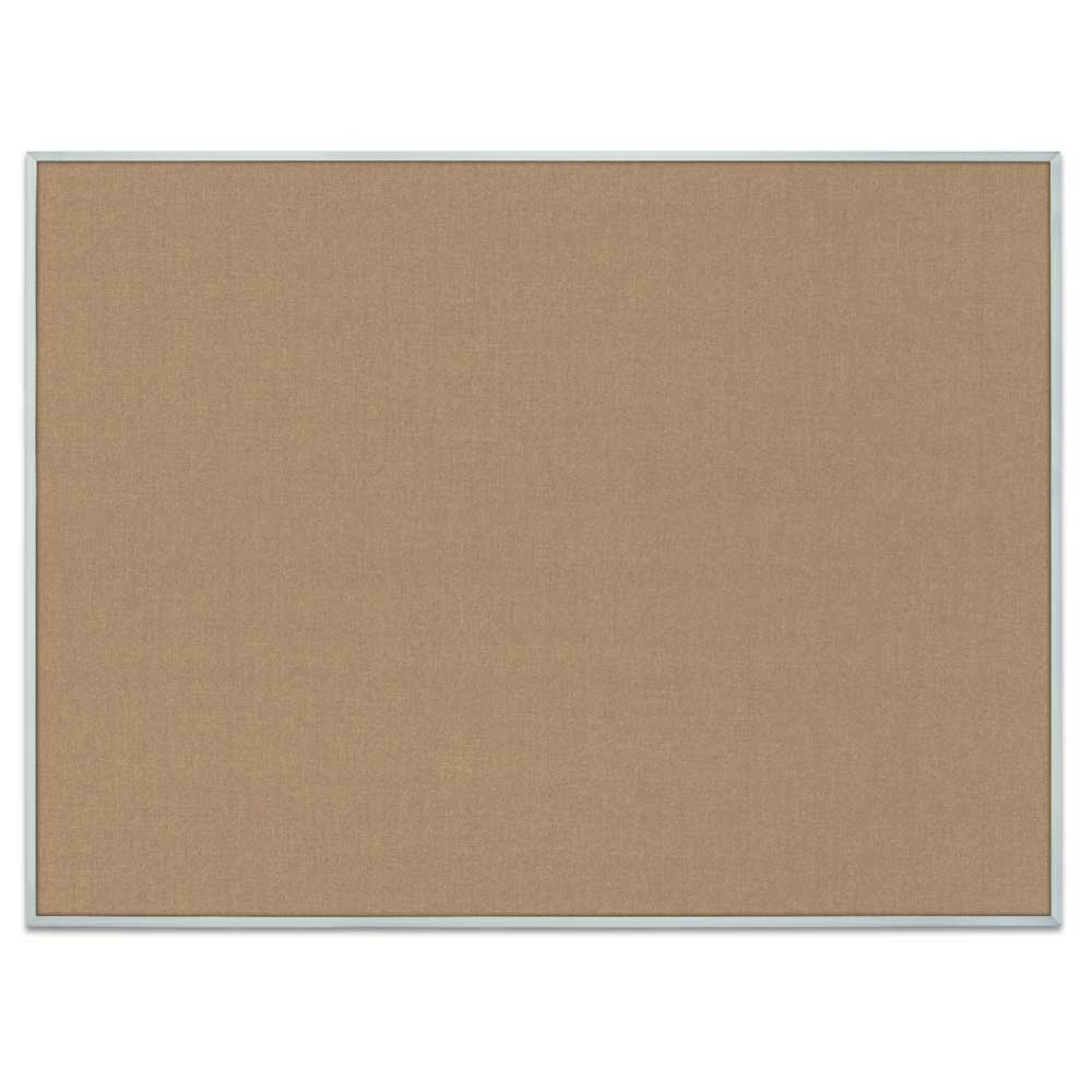UV642A-SATIN-BUFF Satin aluminum framed corkboard with Buff fabric 48' x 36'