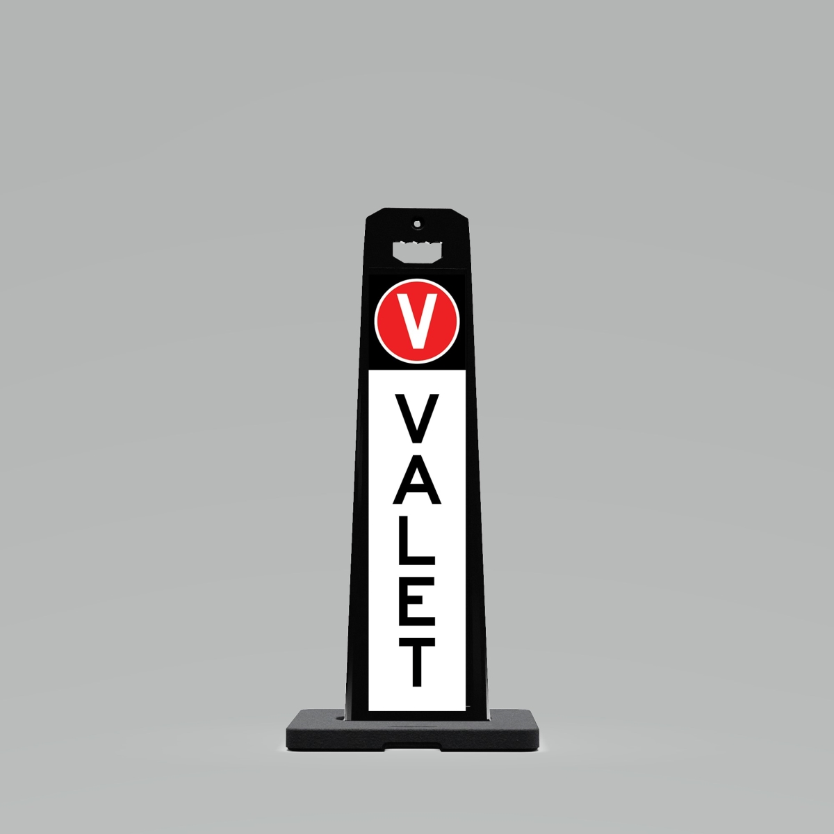 UV4109-BK-PRK9 Outdoor Standing Panel sign with 9 lbs. weighted Base with VALET on two sides.