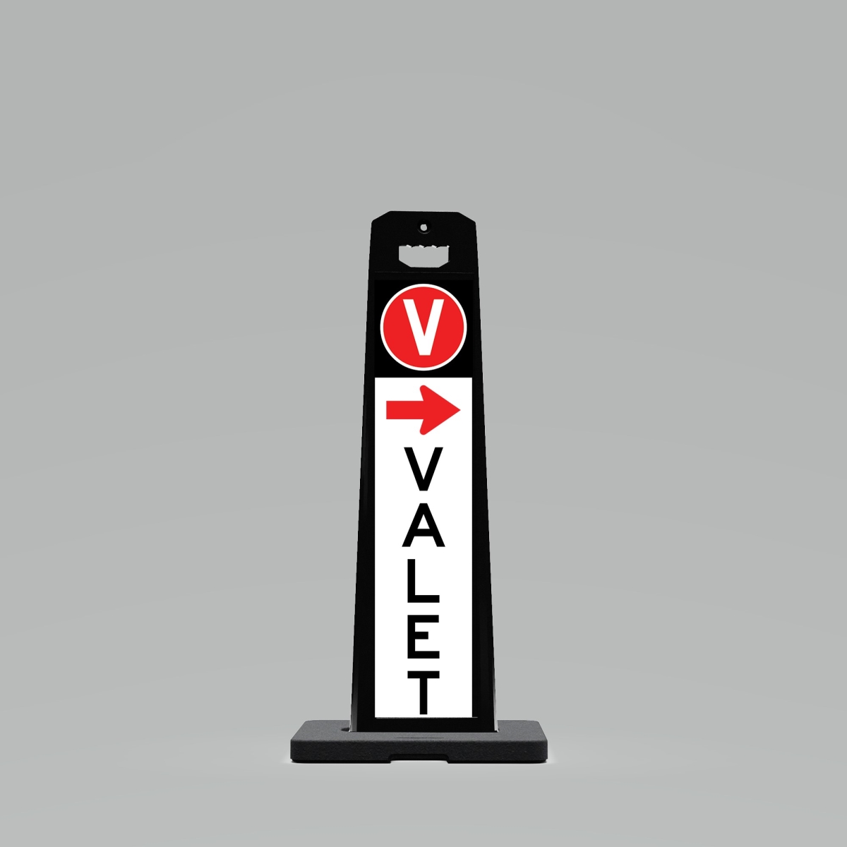 UV4120-BK-PRK8 Outdoor Standing Panel sign with 20lbs. weighted Base  with VALET Right Arrow on one side and VALET Left Arrow on other side