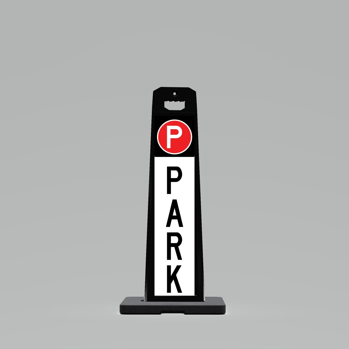 UV4109-BK-PRK5  Outdoor Standing Panel sign with 9 lbs. weighted Base with PARK on two sides.