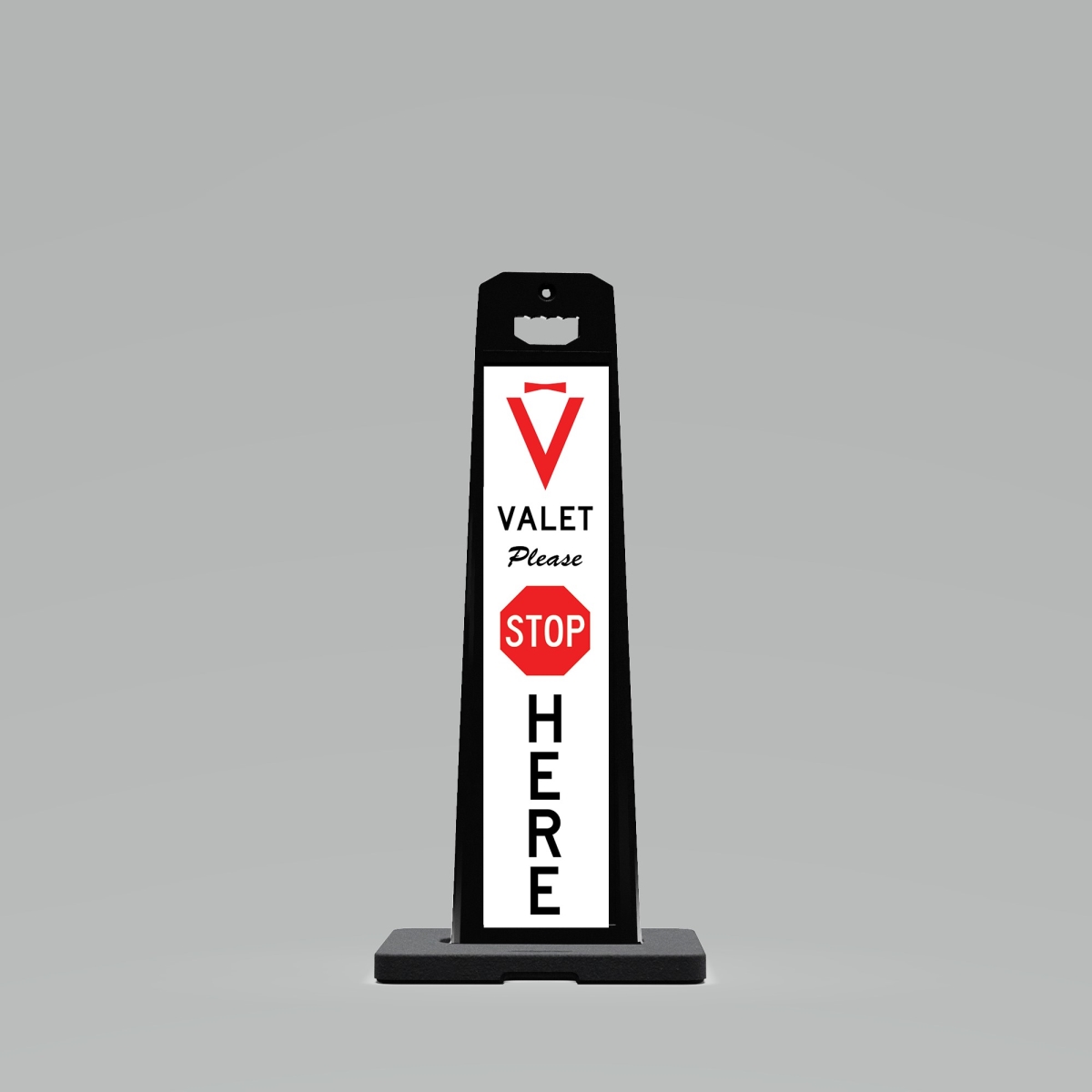UV4120-BK-PRK6 Outdoor Standing Panel sign with 20lbs. weighted Base with Valet here PARK on two sides