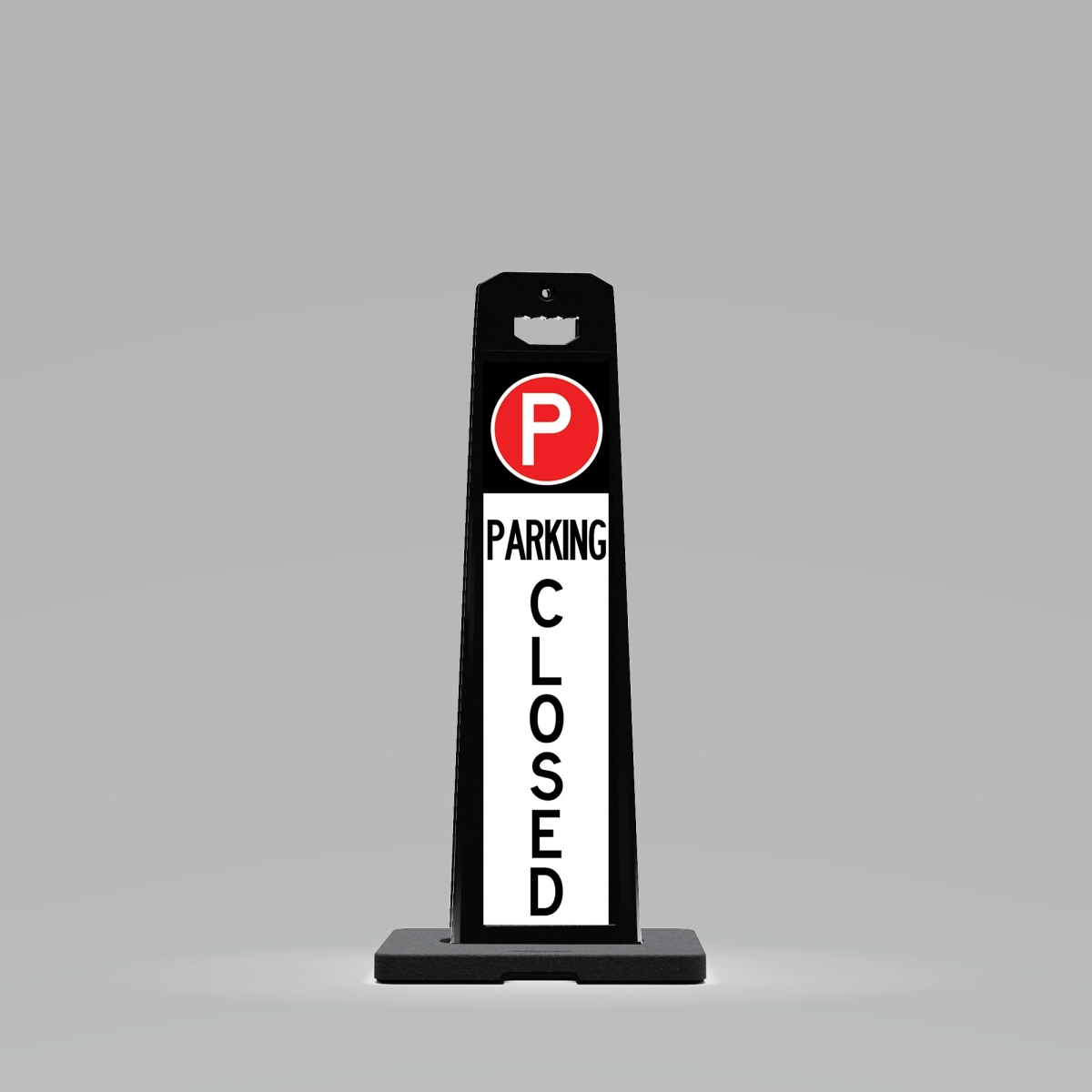 UV4109-BK-PRK2 Outdoor Standing Panel sign with 9 lbs. weighted Base with PARKING CLOSED on two sides.