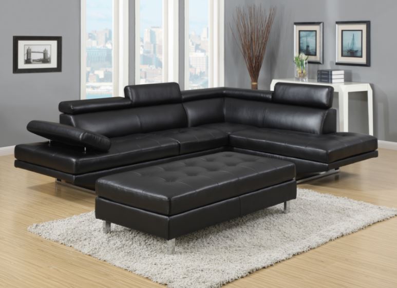 71010GP-BK Logan Collection Sectional Sofa Set with Bonded Leather Left Facing Style, Black - 3 Piece -  Nathaniel Home
