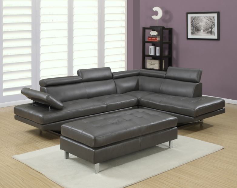 71010GP-GY Logan Collection Sectional Sofa Set with Bonded Leather Left Facing Style, Gray - 3 Piece -  Nathaniel Home