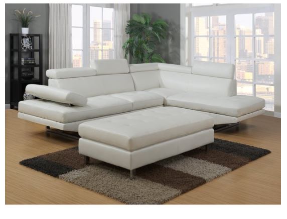 Logan Collection Sectional Sofa Set with Bonded Leather Left Facing Style, White - 3 Piece -  BetterBeds, BE3661453