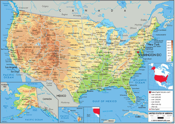 Picture of GeoAtlas ga-advanced-physical-usa-roller Classroom Pull Down Advanced Physical USA Wall Map