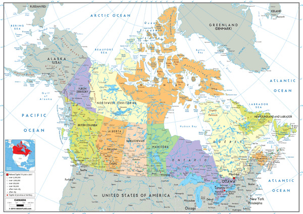 Picture of GeoAtlas ga-canada-political-roller Classroom Pull Down Canada Political Wall Map