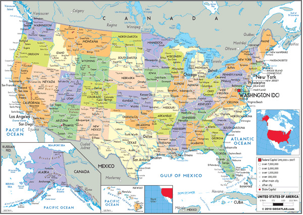 Picture of GeoAtlas ga-usa-deluxe-political-roller Classroom Pull Down USA Deluxe Political Wall Map