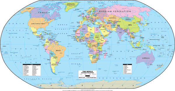 Picture of GeoAtlas ga-world-political-robinson-projection-roller Classroom Pull Down Robinson Projection World Political Wall Map