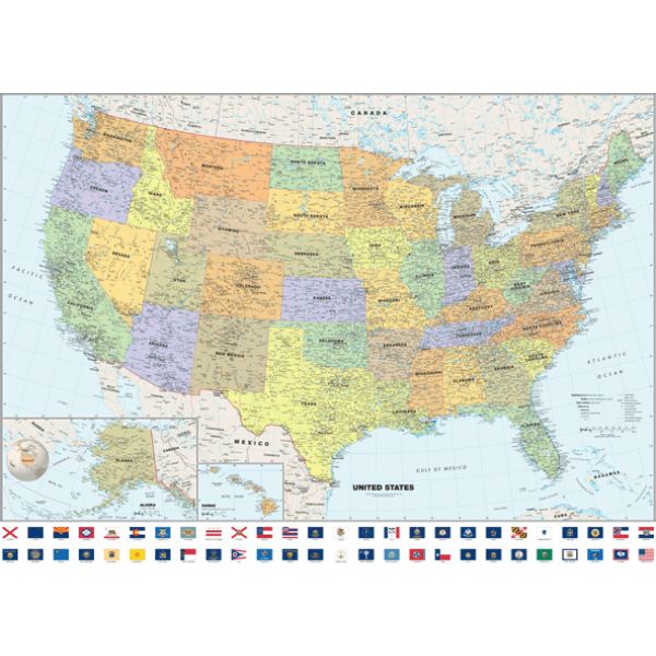 Picture of GeoNova gn-classic-flags-usa-roller Classroom Pull Down Classic USA Wall Map with Flags