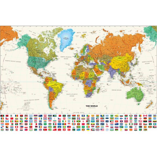 Picture of GeoNova gn-flags-contemporary-world-roller Classroom Pull Down Contemporary World Map with Flags