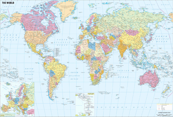 Picture of Maps of World mow-world-political-cities-roller Classroom Pull Down World Political Wall Map with Cities