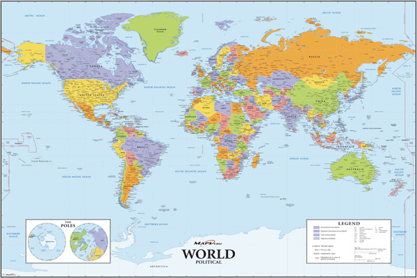 Picture of Maps mc-world-deluxe-political-roller Classroom Pull Down World Deluxe Political Wall Map