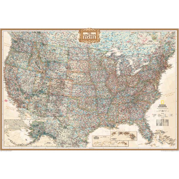 Picture of NatGeo ng-antique-tones-us-roller Classroom Pull Down Antique Tones US Map