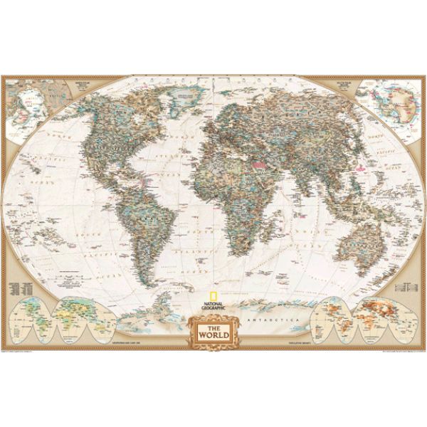 Picture of NatGeo ng-antique-tones-world-roller Classroom Pull Down Antique Tones World Wall Map