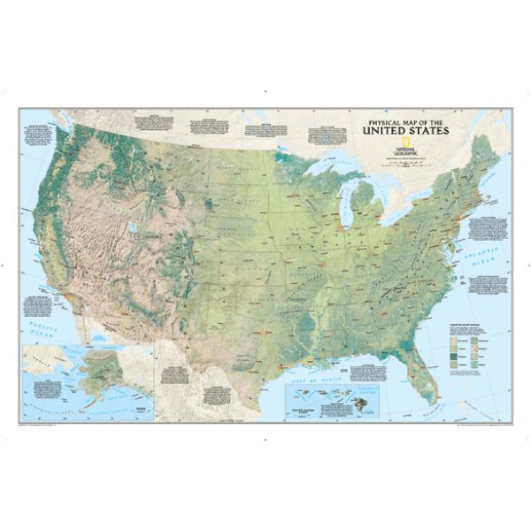 Picture of NatGeo ng-usa-physical-roller Classroom Pull Down USA Physical Wall Map