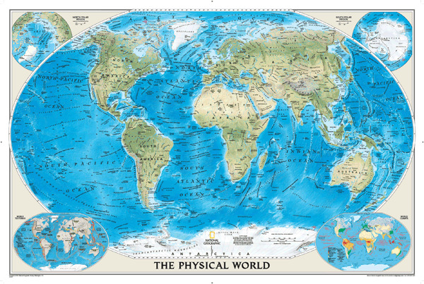 Picture of NatGeo ng-physical-world-roller Classroom Pull Down Physical World Wall Map