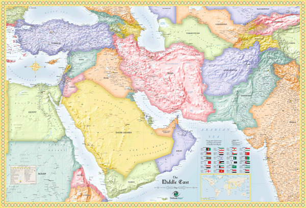Picture of Outlook ol-middle-east-political-roller Classroom Pull Down Middle East Political Wall Map