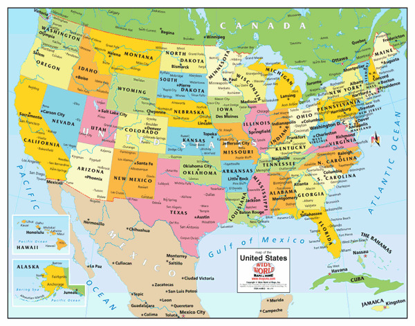 Picture of Wide World of Maps wwm-usa-political-roller Classroom Pull Down USA Political Wall Map