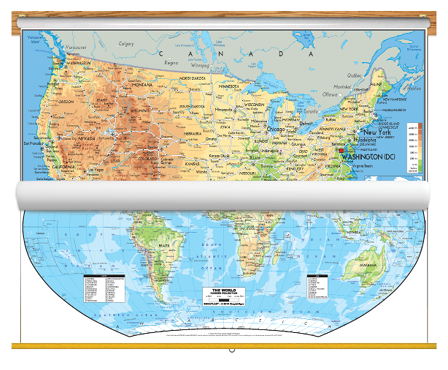 Picture of Geoatlas ga-usa-world-bundle Physical USA & World Map - Classroom Pull Down - 2 Map Bundle