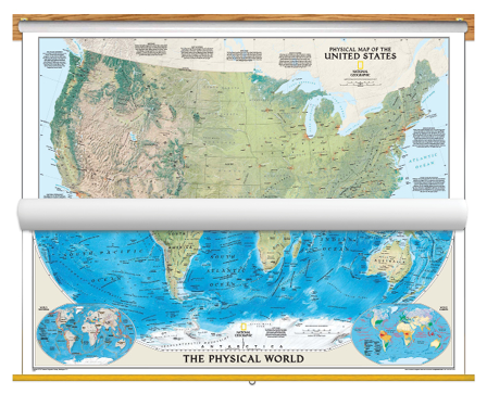 Picture of Natgeo ng-physical-usa-world-bundle Physical US & World Map - Classroom Pull Down - 2 Map Bundle