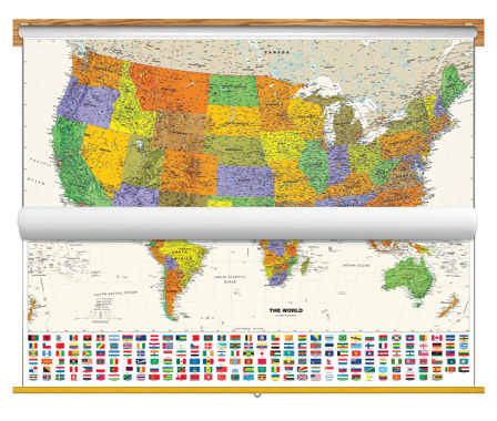 Picture of Geonova gn-flags-contemporary-usa-world-bundle Contemporary US & World Map with Flags - Classroom Pull Down - 2 Map Bundle