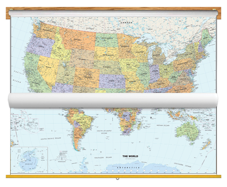 Picture of Geonova gn-usa-world-bundle Classic US & World Map - Classroom Pull Down - 2 Map Bundle