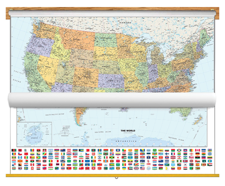 Picture of Geonova gn-classic-flags-usa-world-bundle Classic US & World Map with Flags - Classroom Pull Down - 2 Map Bundle