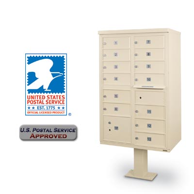 13-Door F-Spec Cluster Box Unit with Pedestal - Sandstone - 169