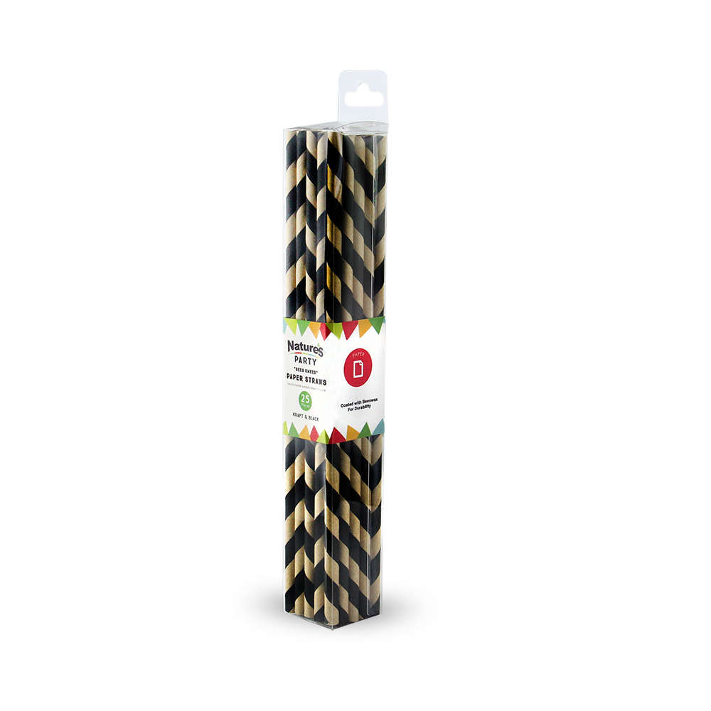 Picture of Natures Party 8NPCHP21KB-nparty045 8 in. Paper Straws with Bees Wax Coating&#44; Kraft & Black
