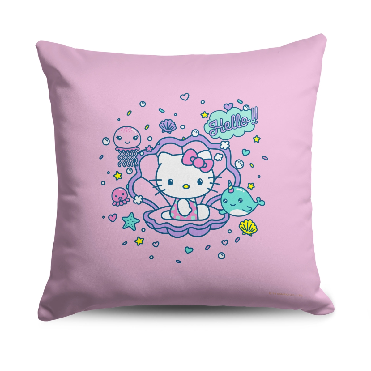 Picture of The Northwest Group 1SAN-69500-0037-RET 18 x 18 in. Hello Kitty Seashell Kitty Printed Throw Pillow
