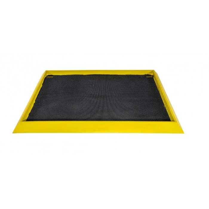 Disinfecting Mat, Rubber, 2 in Thick, Black with Yellow Border, 32 in W x 39 in L