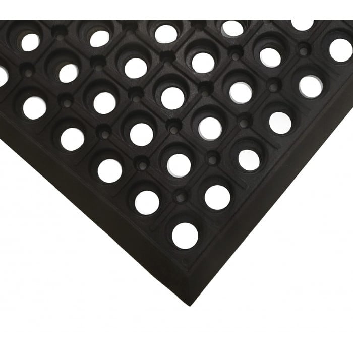 Antifatigue Runner, Rubber, Drainage Holes, 3 ft W x 15 ft L, Black
