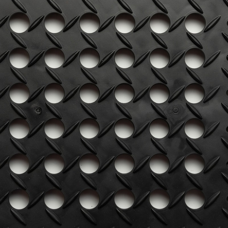 Interlocking Drainage Mat Tile, 12 in L x 12 in W, 1 in Thickness, PVC, Diamond, Black