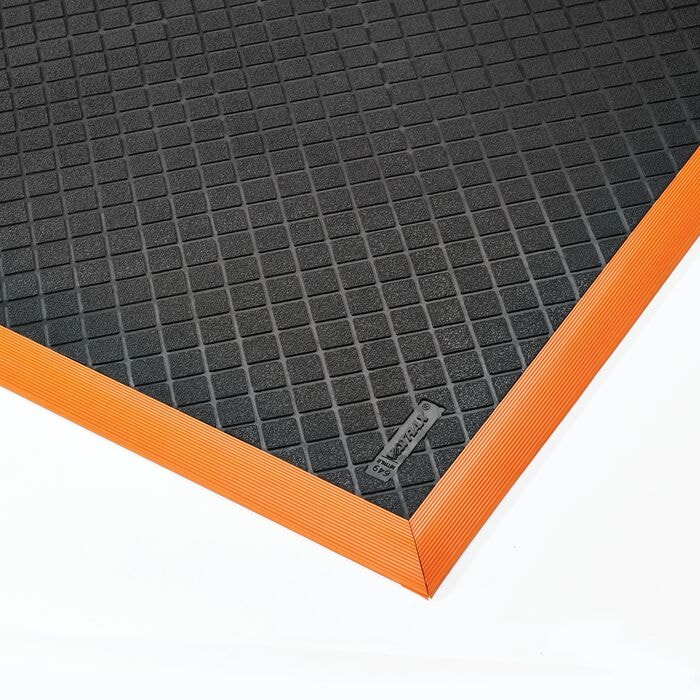 649S3864OB 38 x 64 in. Safety Stance Solid 3-Side Anti-Fatigue Floor Mat, Black & Orange