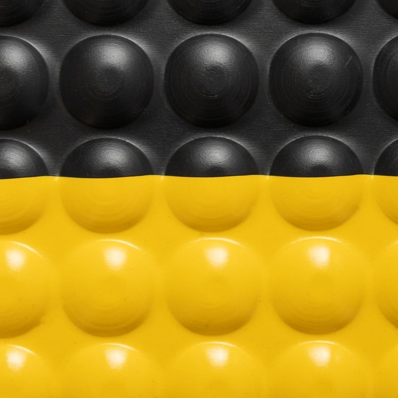 Antifatigue Mat, 3 ft. L x 2 ft. W, 1" Thickness, Vinyl, Bubble Top, Black/Yellow