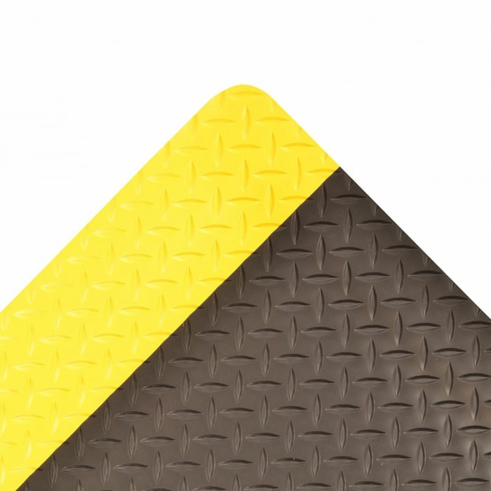 Antifatigue Mat, 3 ft. L x 2 ft. W, 1" Thickness, Vinyl, Diamond Plate, Black/Yellow