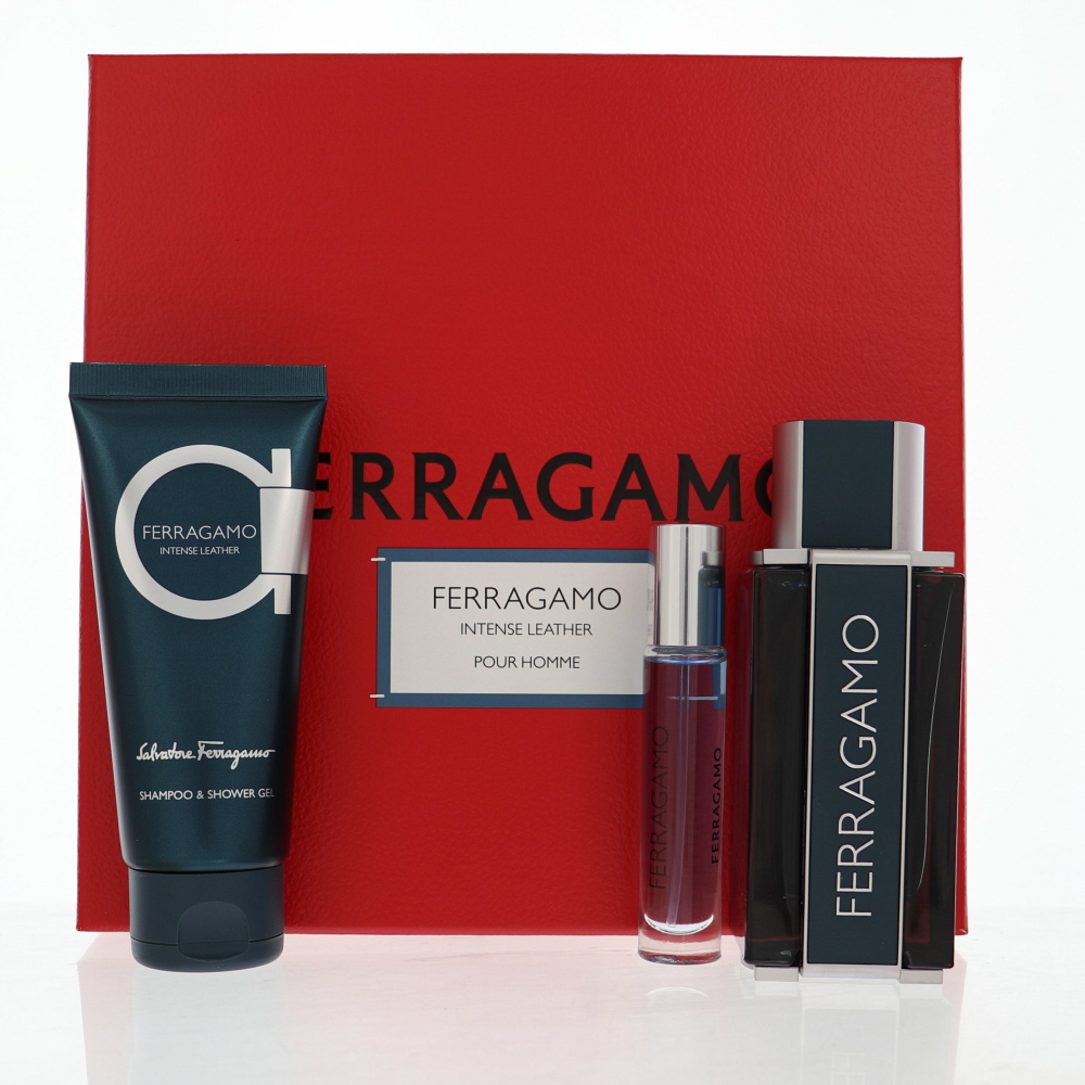 Ferragamo Intense Leather by Salvatore Ferragamo EAU DE PARFUM SPRAY 3.4 OZ & SHOWER GEL 3.4 OZ & EAU DE PARFUM SPRAY 0.33 OZ MINI for MEN