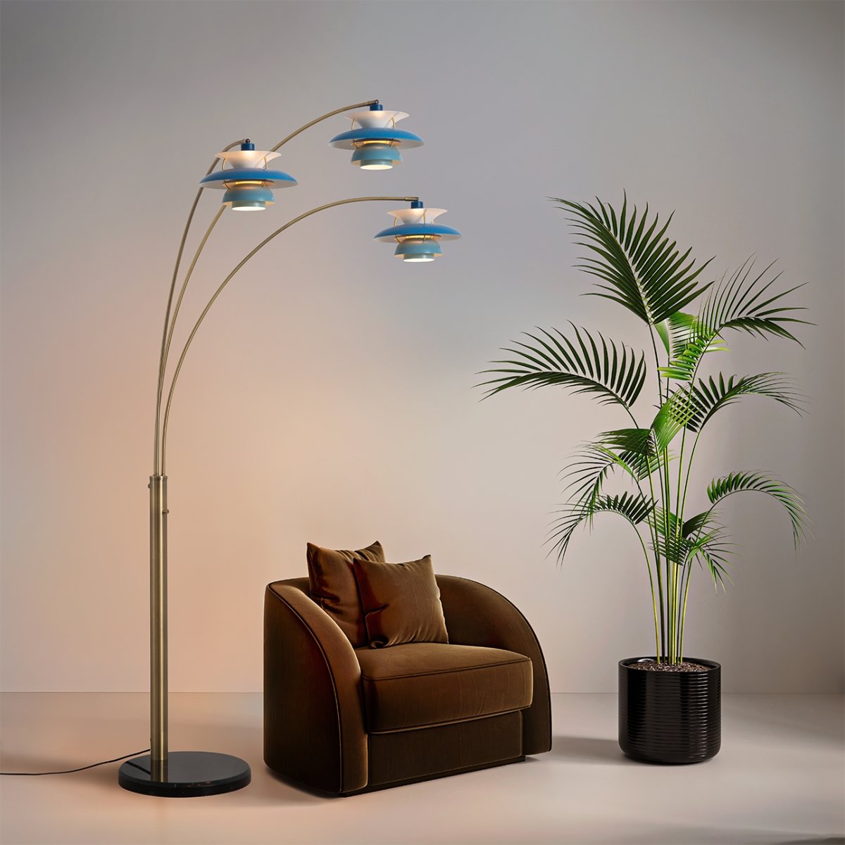 Picture of Nova of California 2310825B Palm Springs 3 Light Arc Floor Lamp - Weathered Brass & Blue